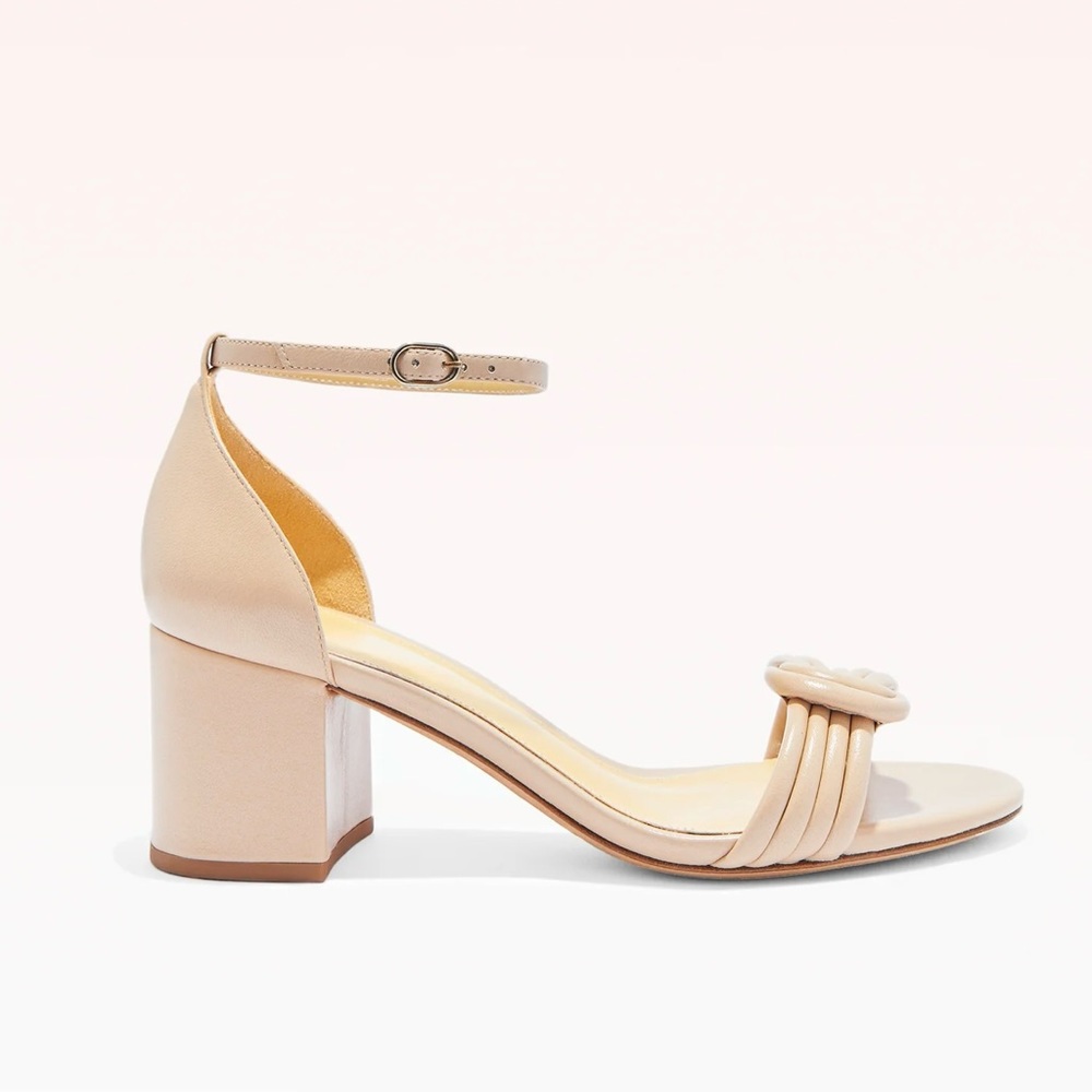 $695 ALEXANDRE BIRMAN Nude Leather Knot Block Heels